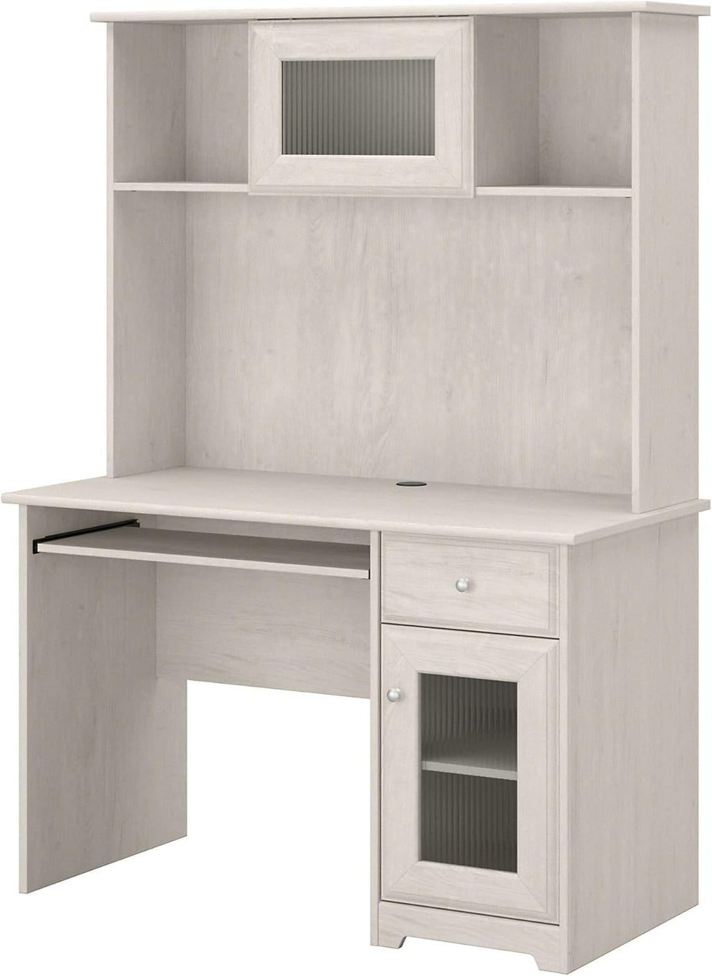 Small Computer Desk with Hutch and Keyboard Tray, 48W, Linen White Oak J8345