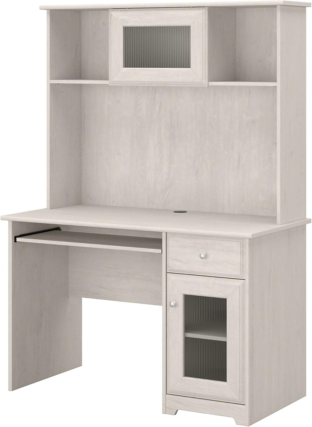 Small Computer Desk with Hutch and Keyboard Tray, 48W, Linen White Oak J8345