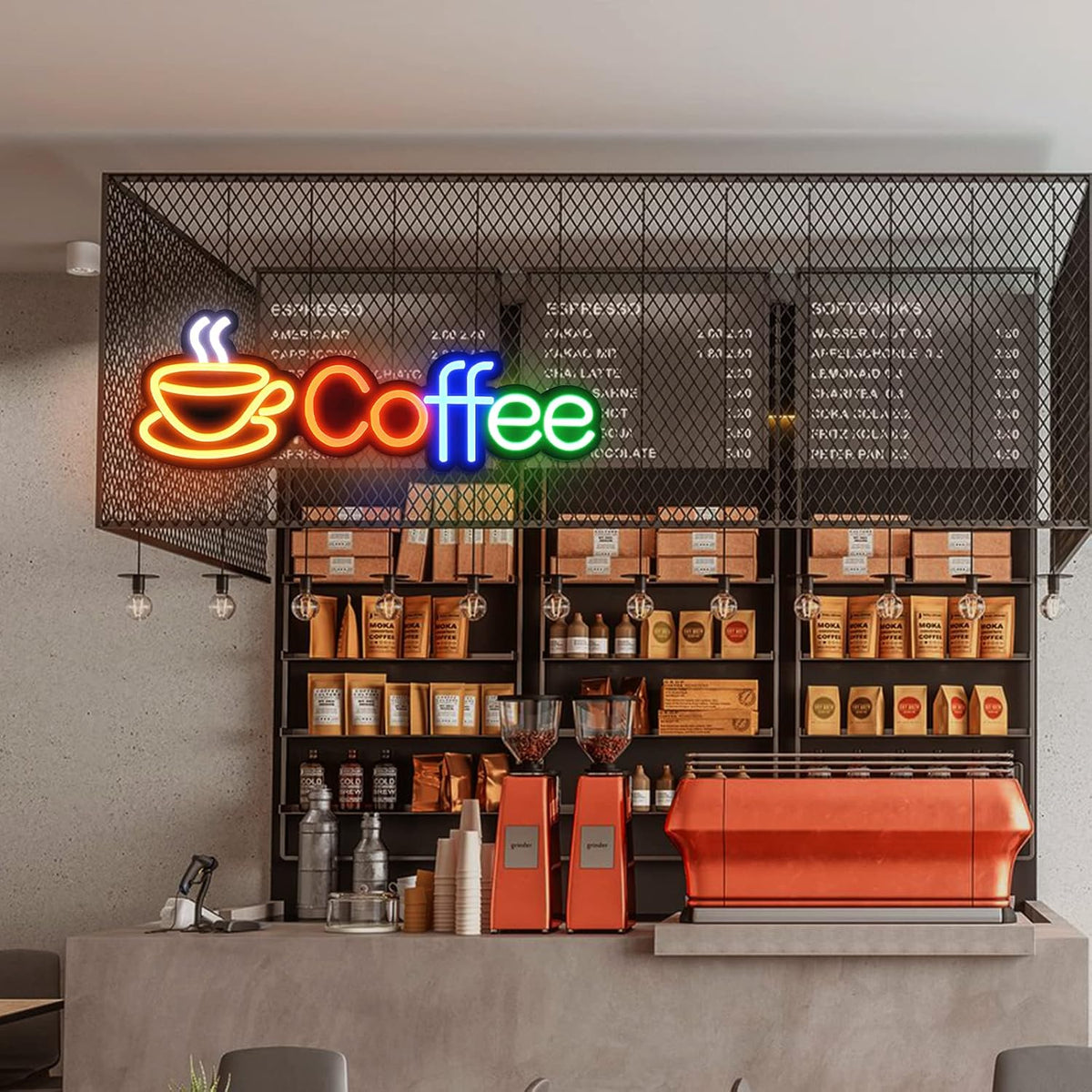 Large Size Coffee Neon Sign 23.6×7.8 inch with Power Adapter Pack of 2 M40875