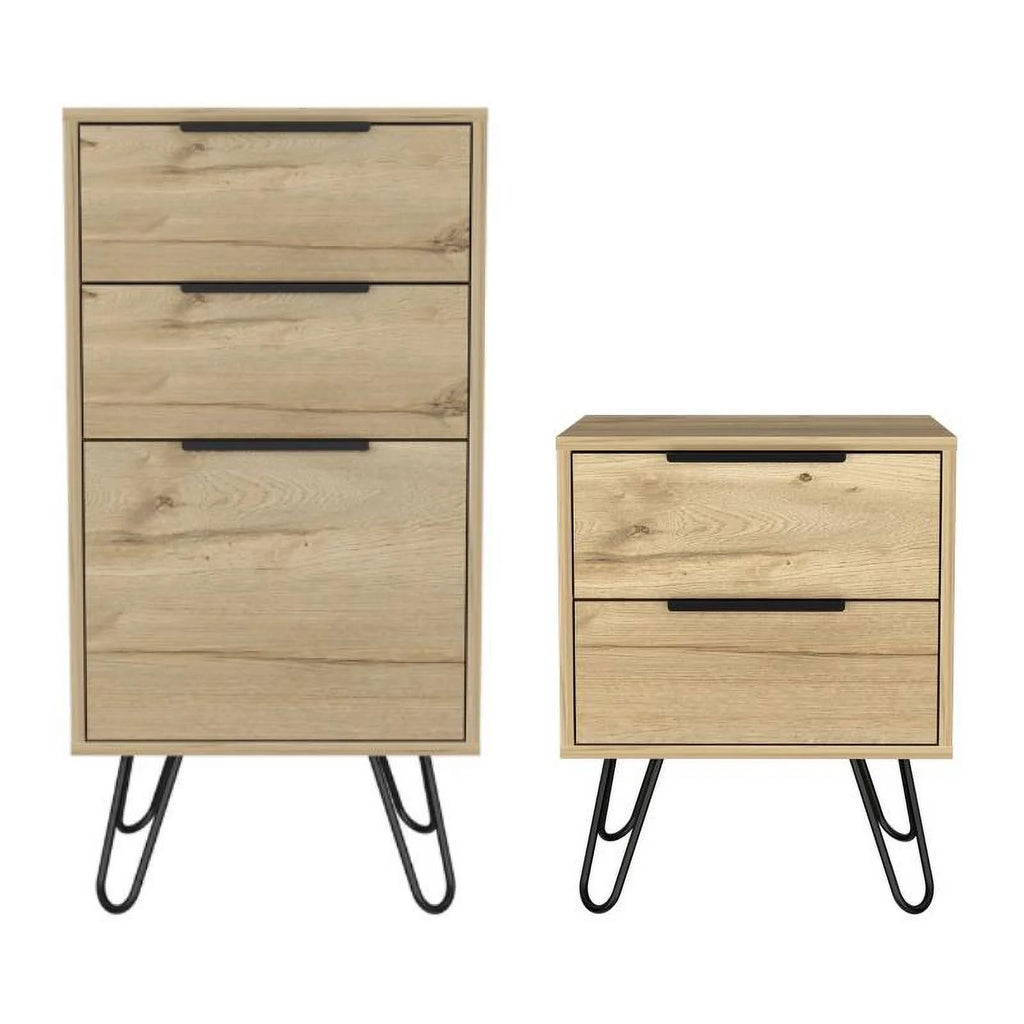 Light Oak 3 Drawer Dresser and Nightstand Set J5121