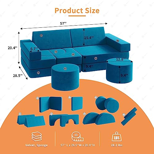 13PCS Modular Kids Play Couch (Blueberry, L) G2760