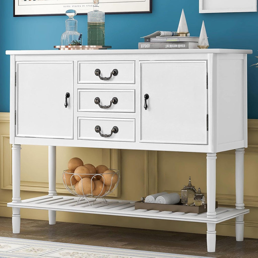 Green Wood Console Sofa Table with Drawers and Open Shelf V98213