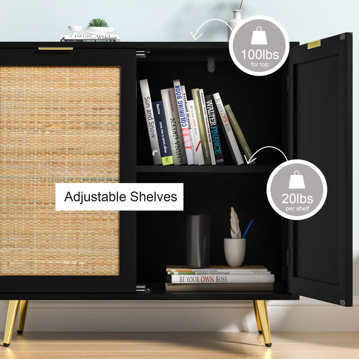 Black 2 Rattan Door Accent Cabinet M89681