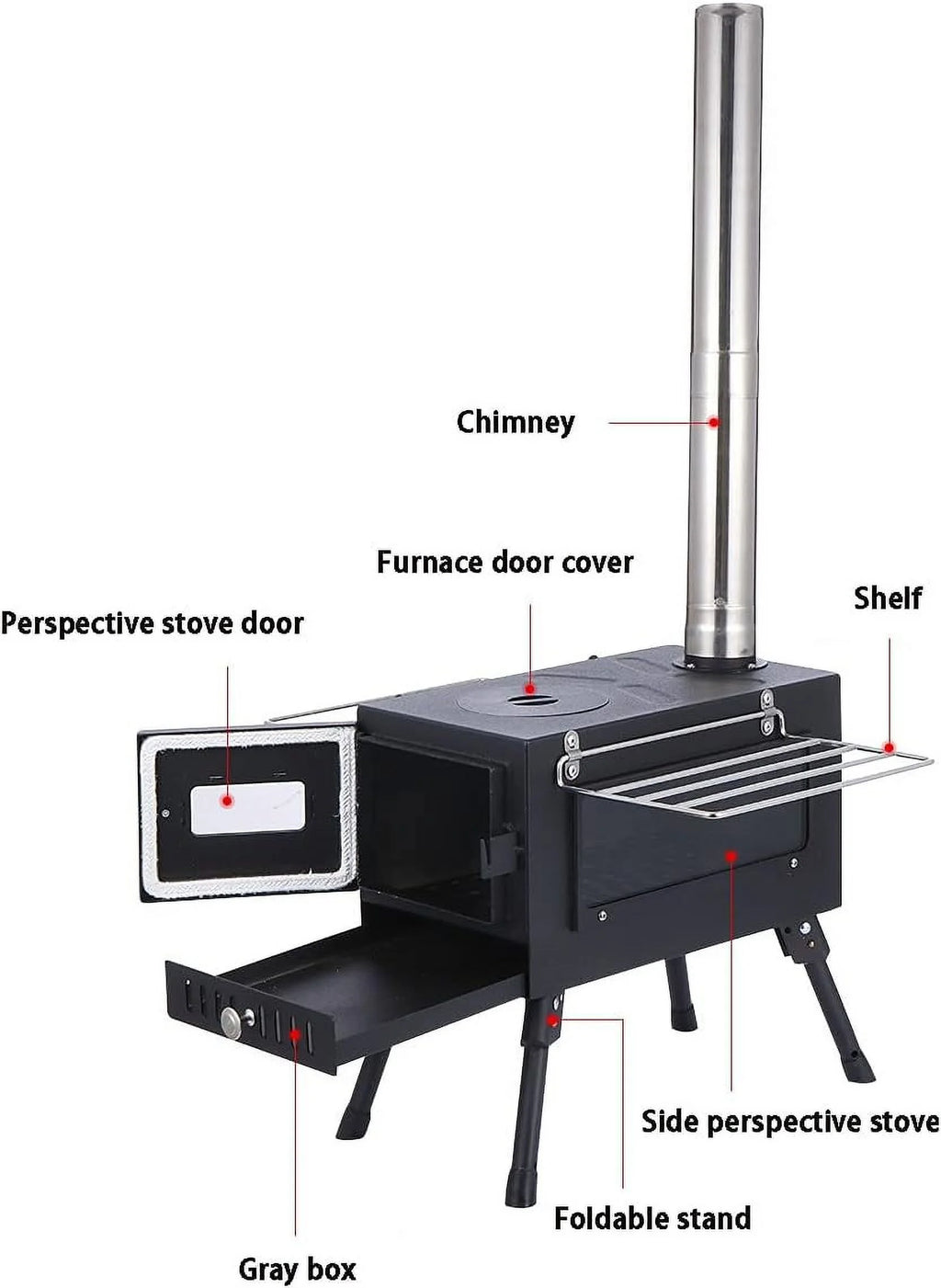 Large Tent Wood Stove with Window and 6 Chimney Pipe X804