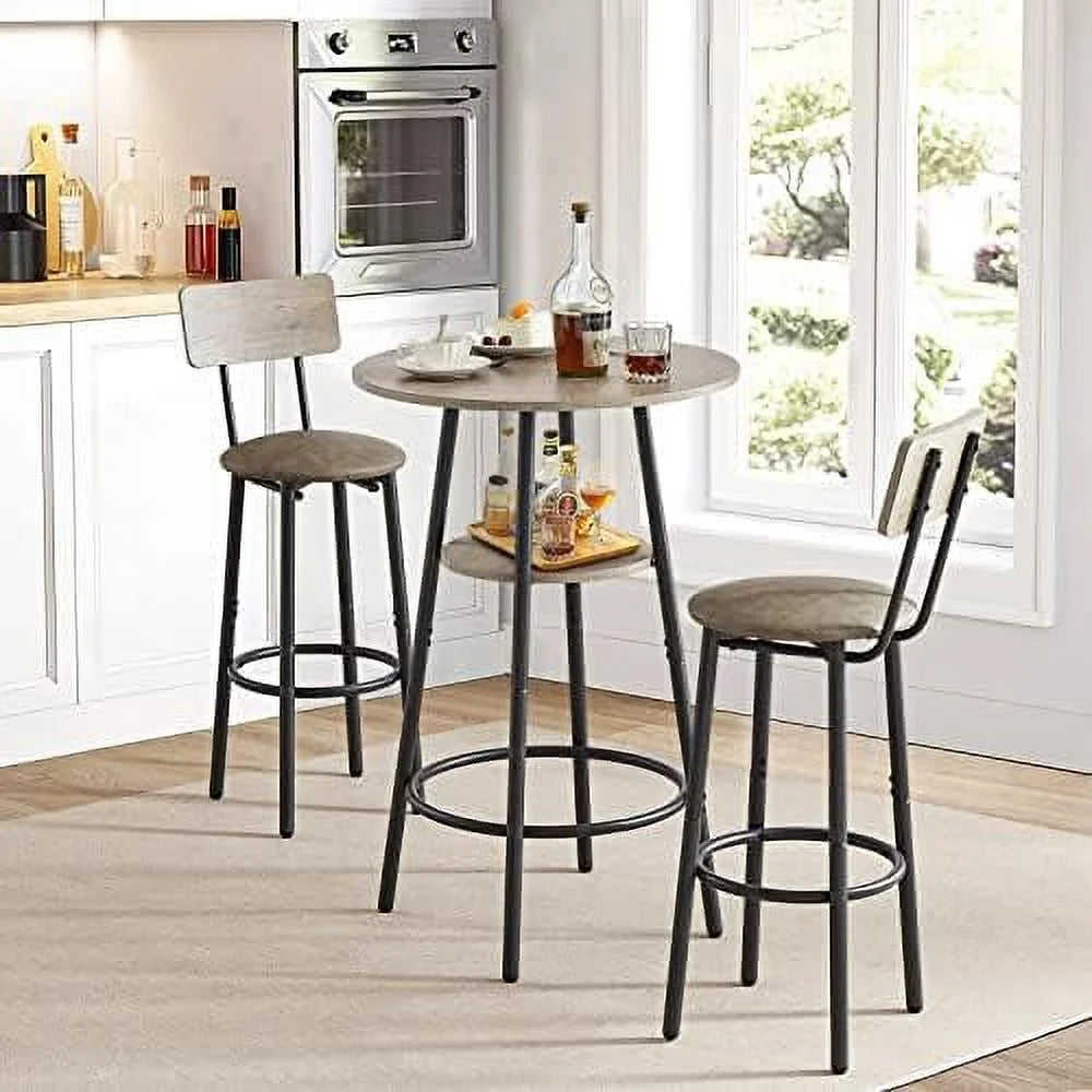 3 Piece Metal and Wood Table and Stools Set I228