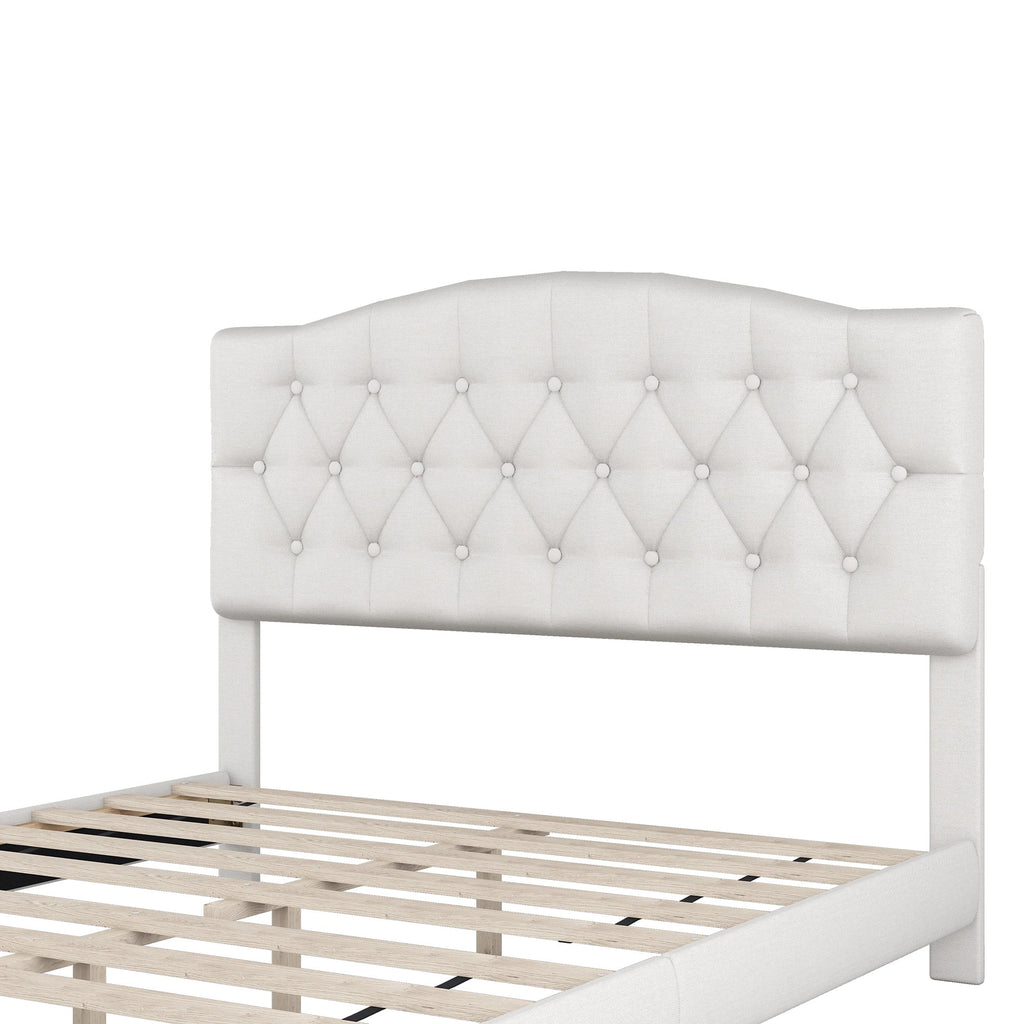 Queen Size Platform Bed Frame Beige T81594