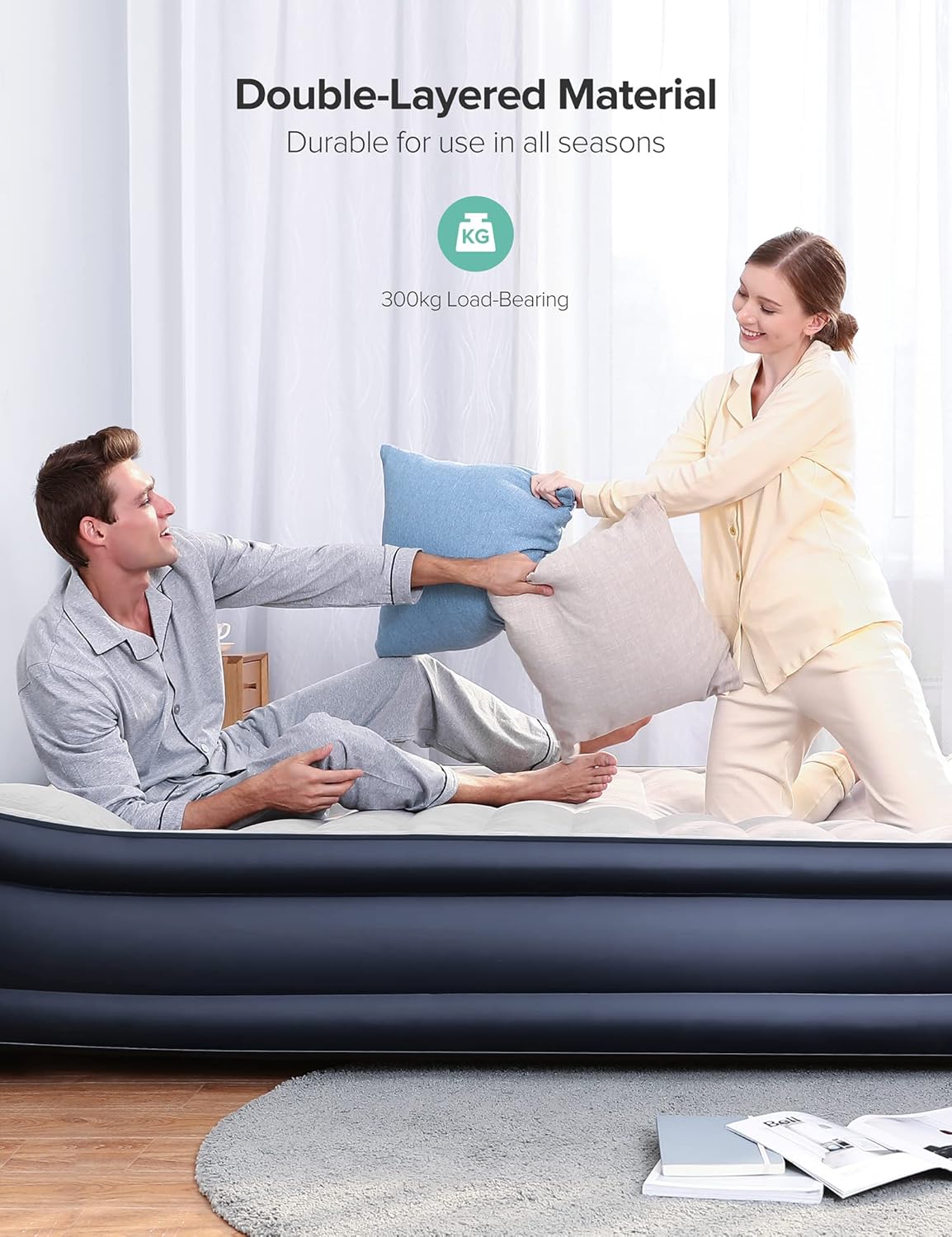 Queen Air Mattress with Built in Pump Inflatable Air Bed N63389