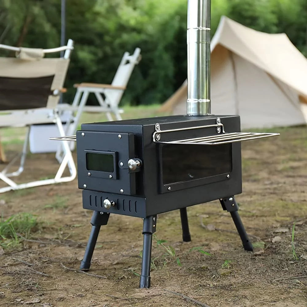 Large Tent Wood Stove with Window and 6 Chimney Pipe X804