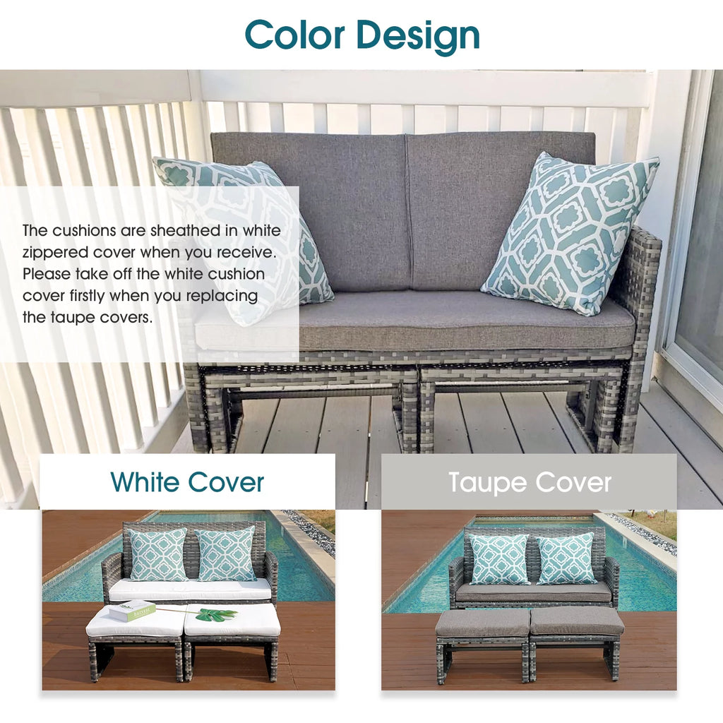 Wicker Rattan Loveseat Chairs with Ottomans J254740
