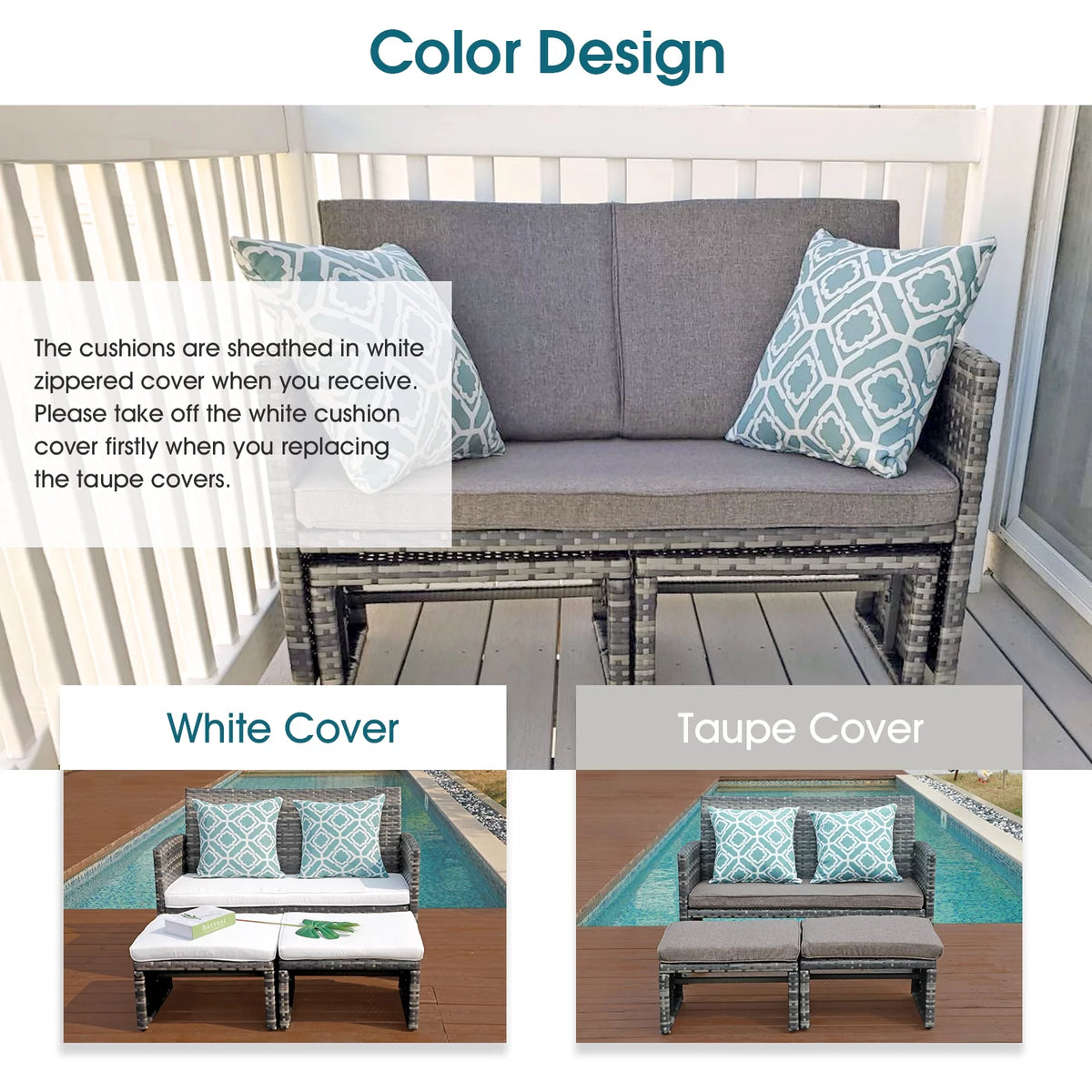 Wicker Rattan Loveseat Chairs with Ottomans J254740