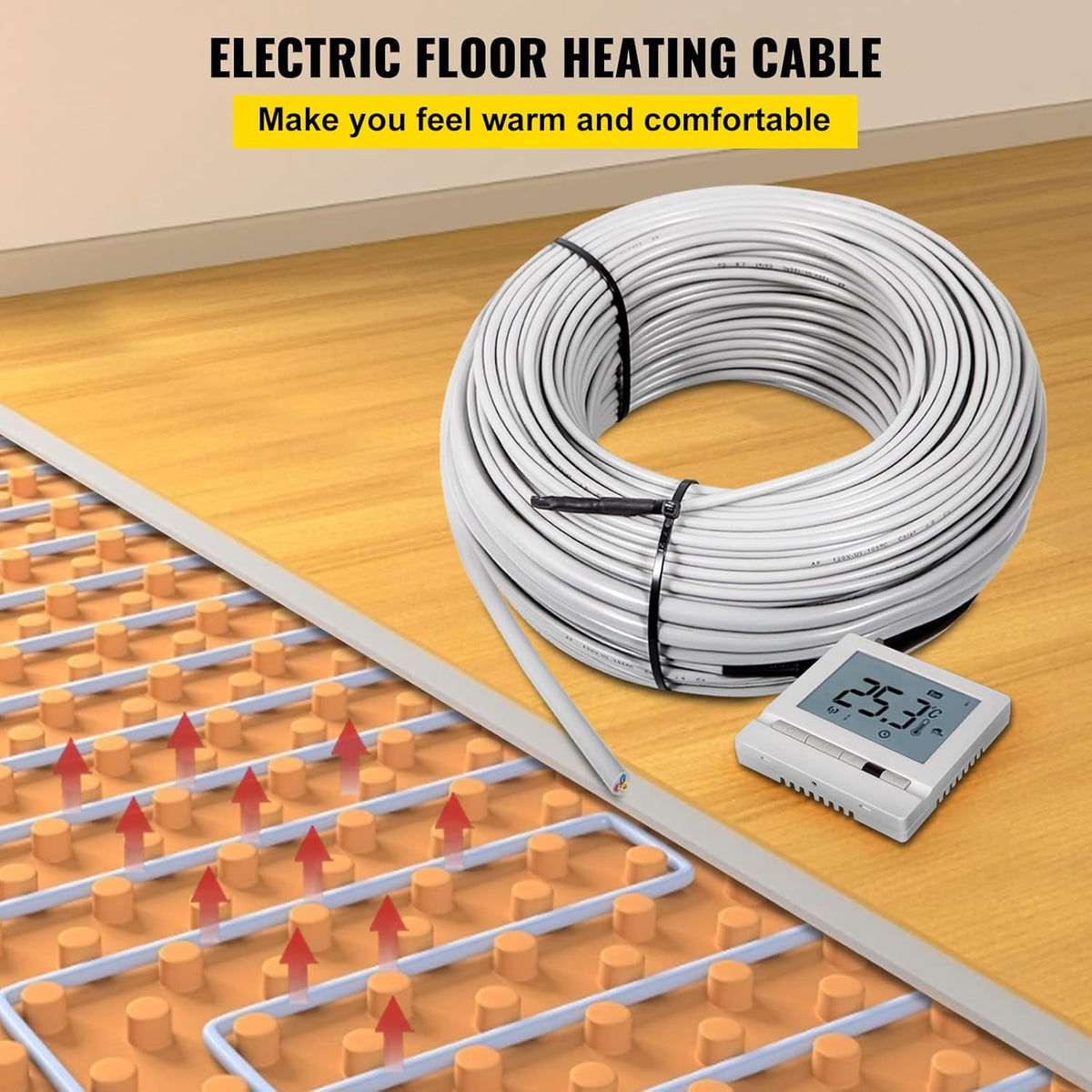 Floor Heating Cable 21.3 Square Feet with Temperature Control Panel H611