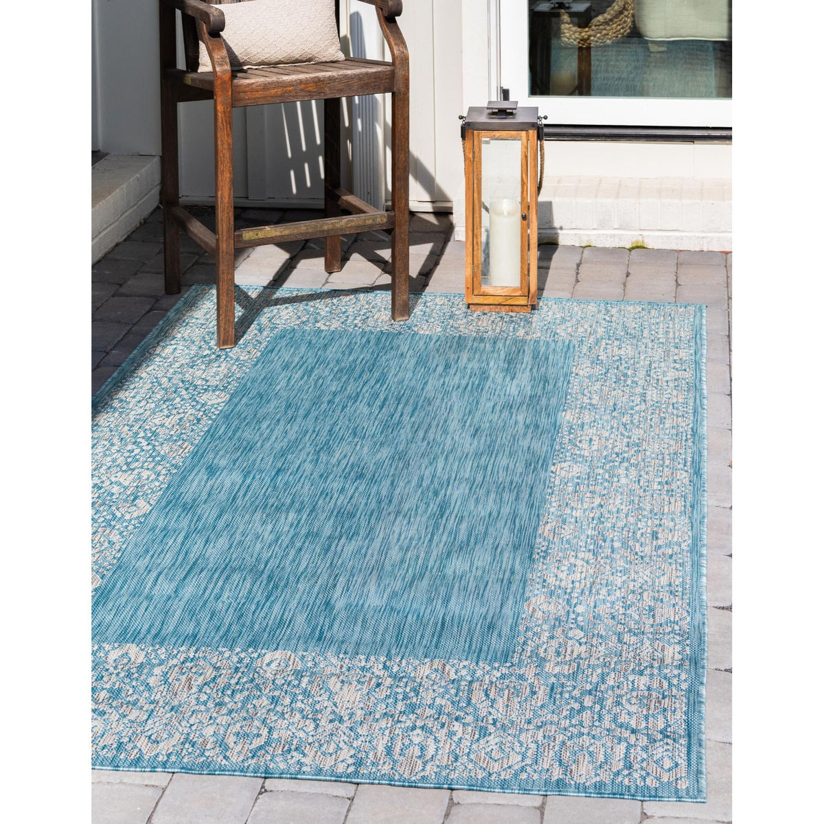 Aqua/Ivory 9' x 12' Rectangle Floral Indoor/Outdoor Rug V849450
