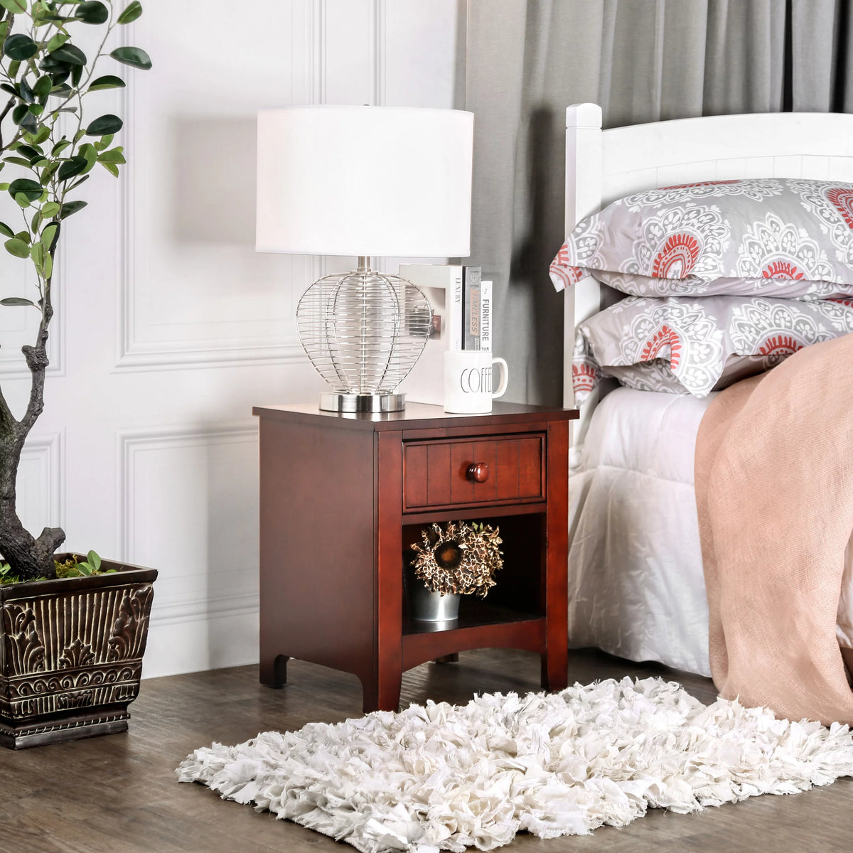 Cherry 1-Drawer Nightstand F9656