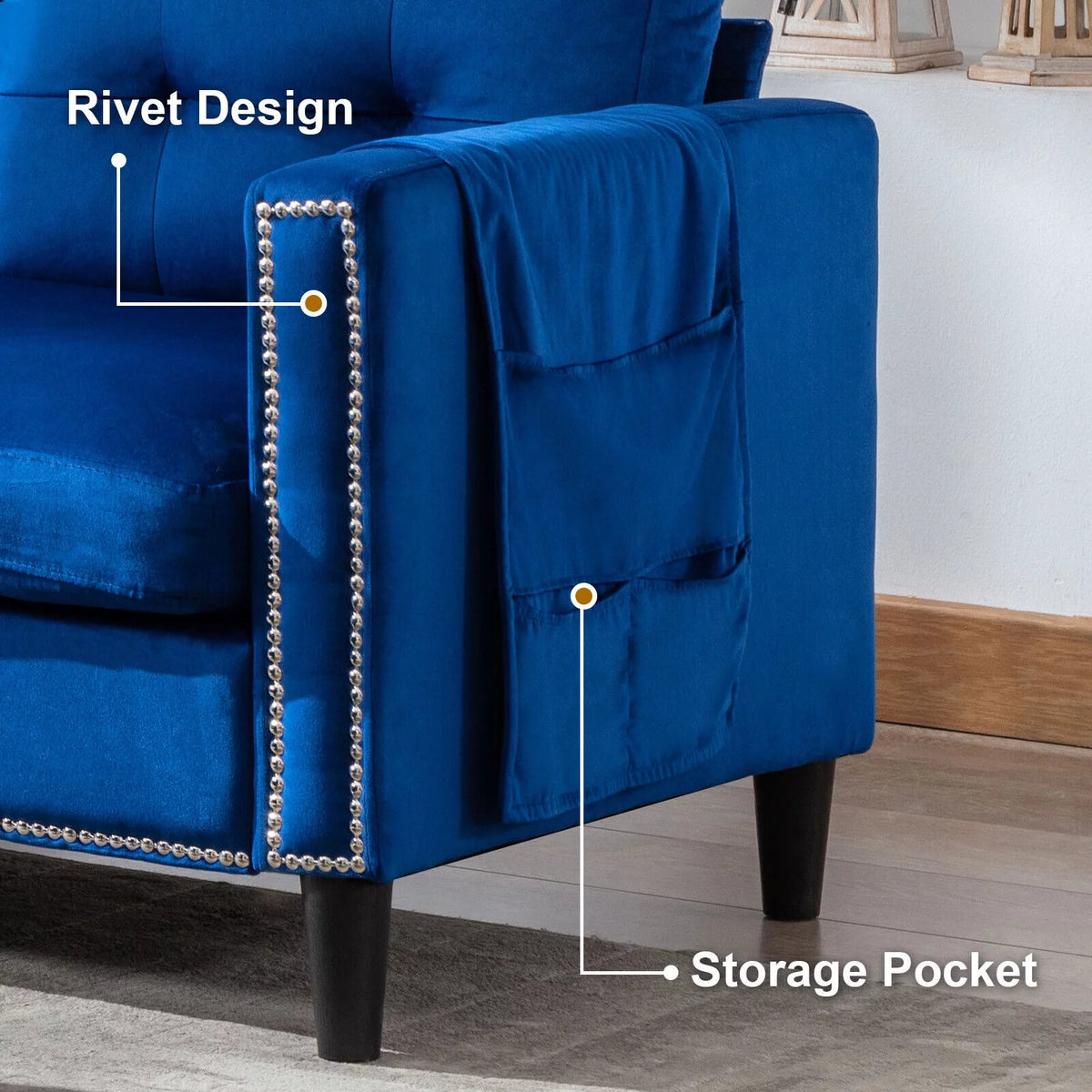 78 L Shaped Velvet Sectional Sofa with USB L4729