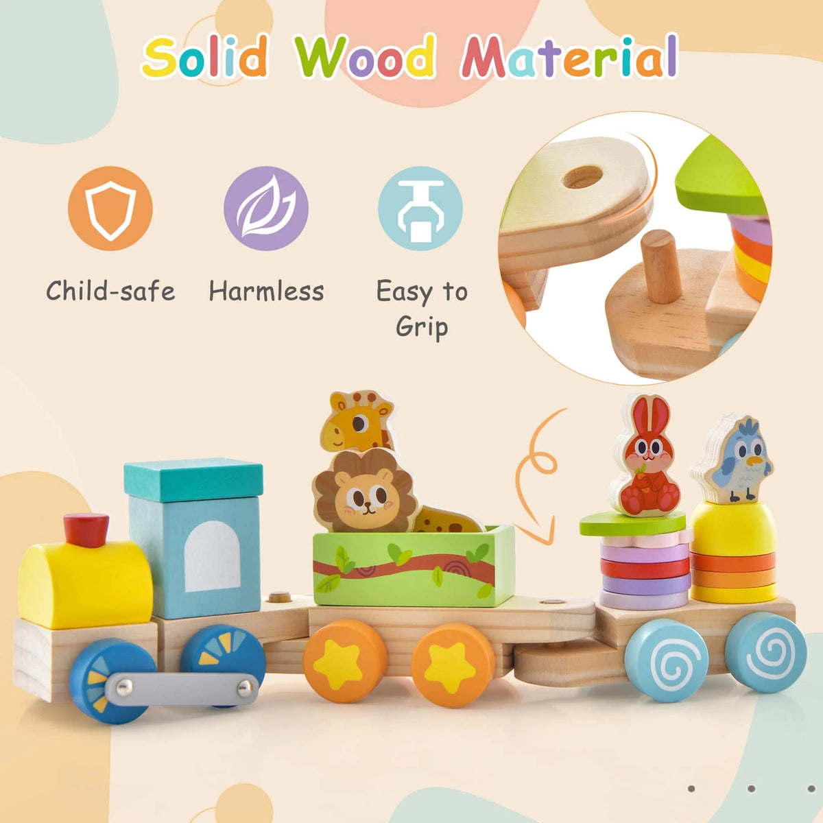 Wooden Stackable Train Set with Animal Toys & Locomotive E857239