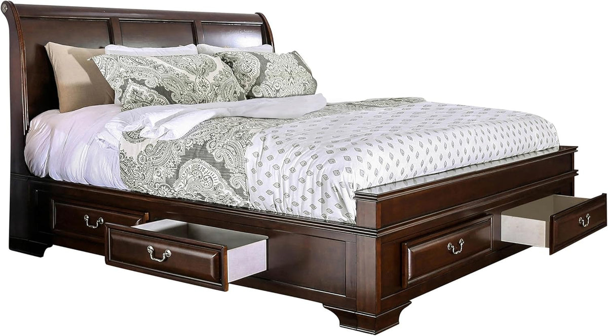 Brown Cherry Wood Queen Storage Platform Bed Q99395