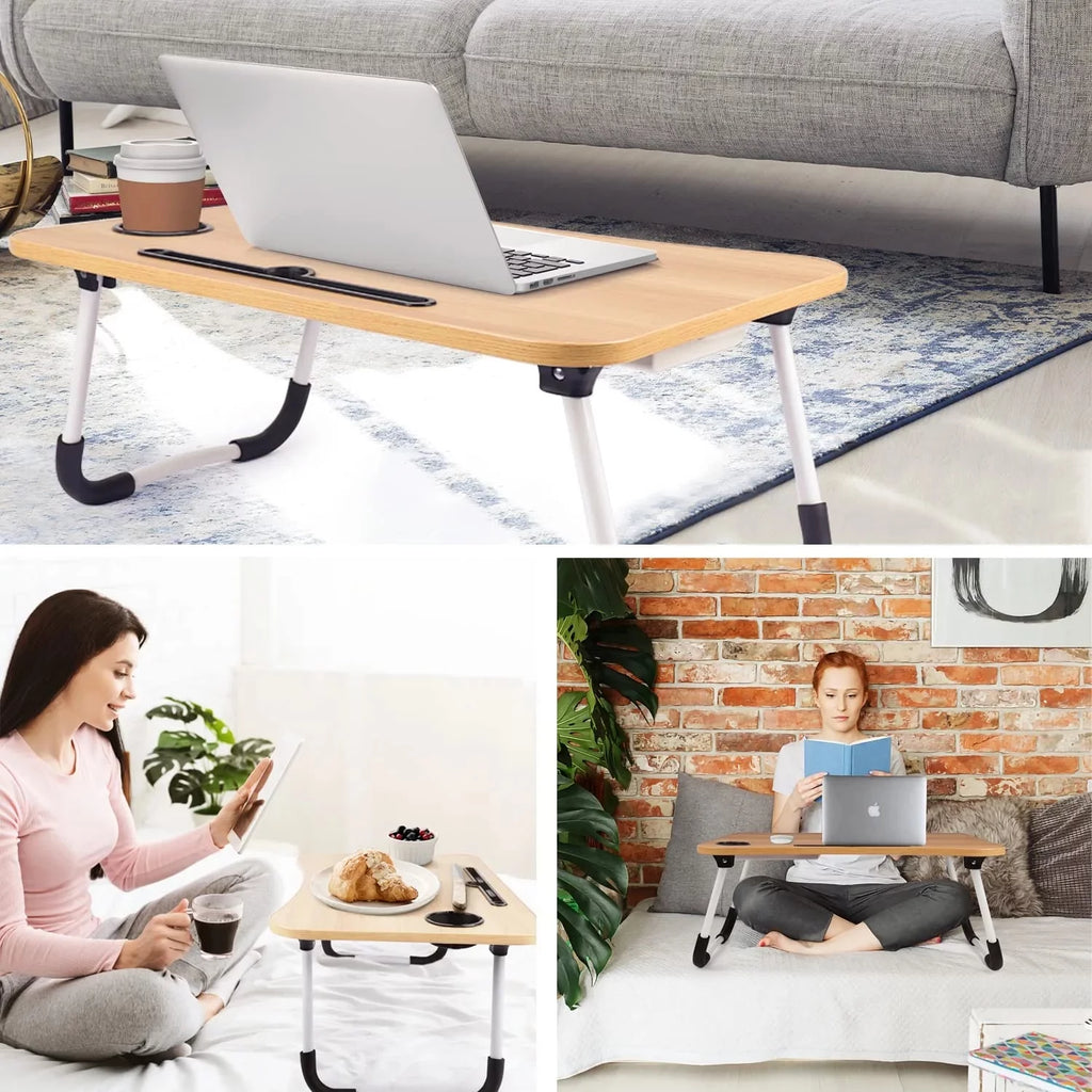 Walnut Wood Laptop Desk with Cup Holder and Drawer X209448