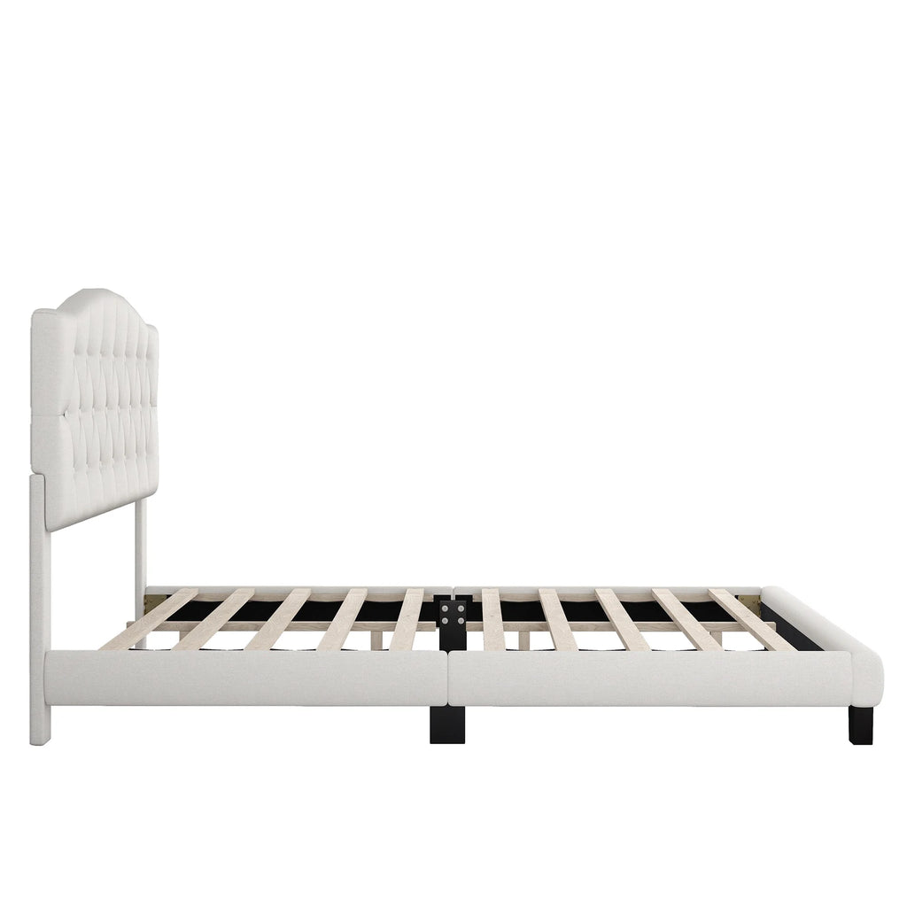 Queen Size Platform Bed Frame Beige T81594