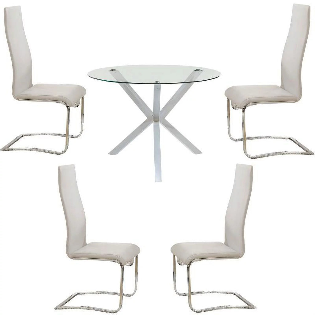 5 Piece Round Glass Top Dining Table and 4 Chairs X21336