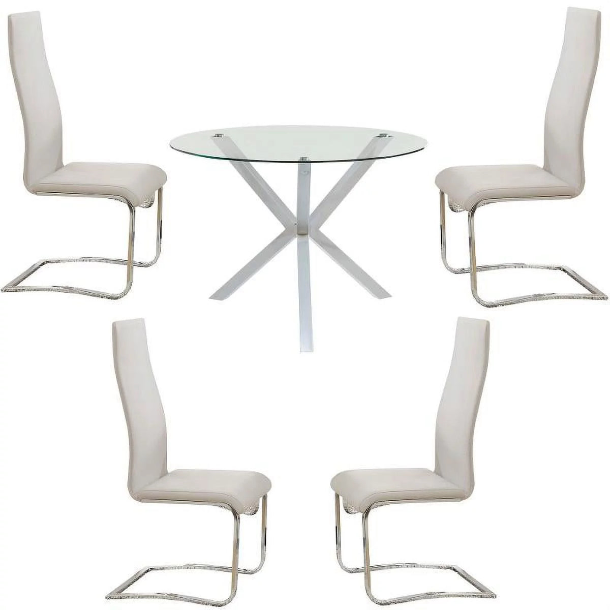 5 Piece Round Glass Top Dining Table and 4 Chairs X21336