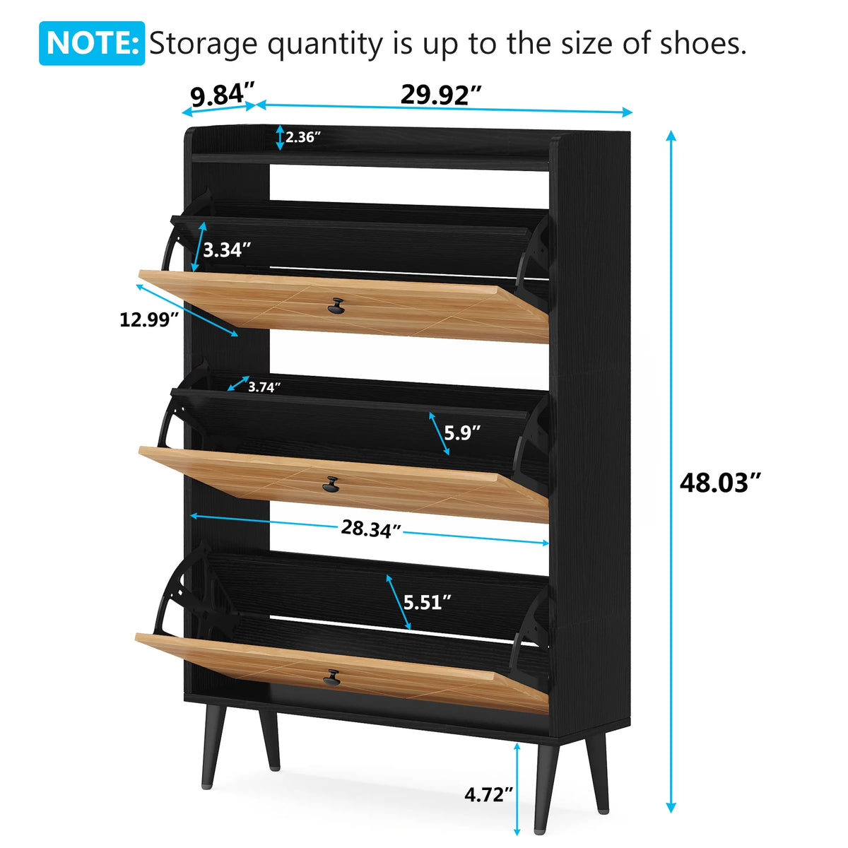 Narrow 3 Flip-Drawers Shoe Storage Cabinet D97214
