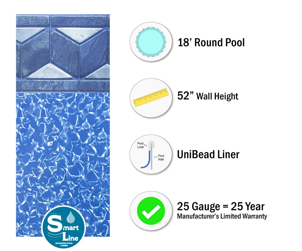 18' Round Unibead Pool Liner, 52" Wall, 25 Gauge S243509