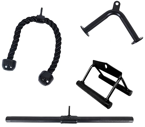 Tricep Press Down Cable Attachment, LAT Pulldown Attachment, V Handle with Rotation, Tricep Rope, Rotating Bar, V-Shaped Bar, 4-Piece W56974