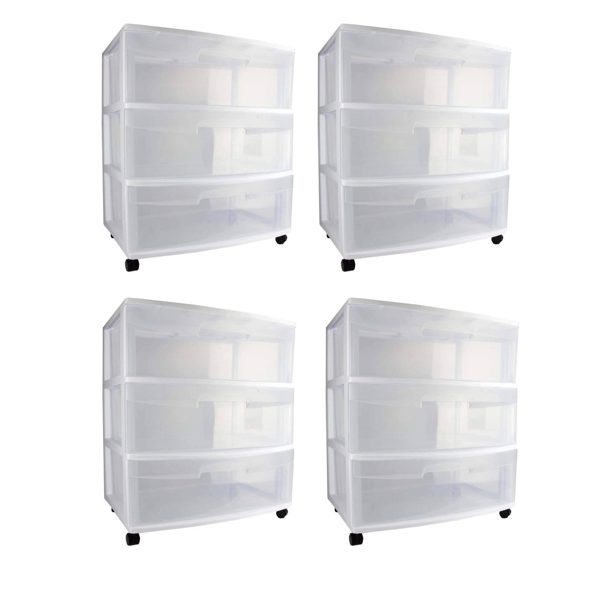 3 Drawer Wide Storage Cart with Casters 4 Pack K788