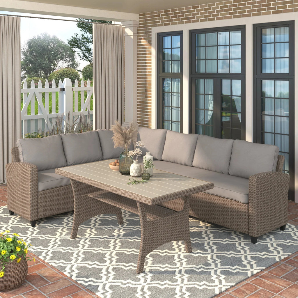 PE Rattan Wicker Sectional Sofa Set with Table T544