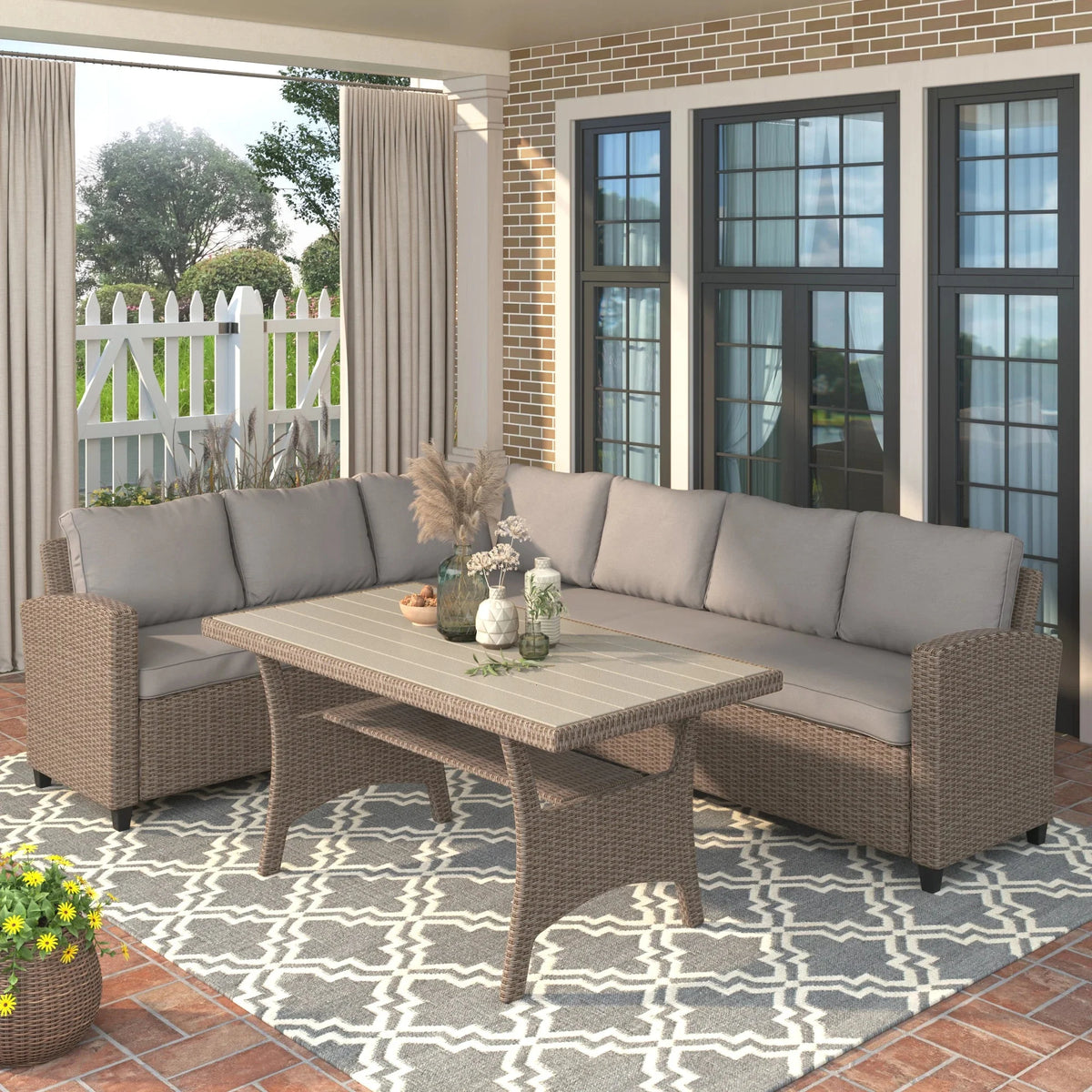 PE Rattan Wicker Sectional Sofa Set with Table T544