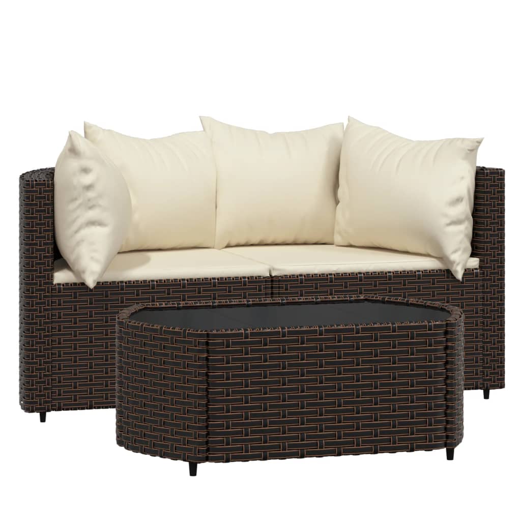 3 Piece Rattan Outdoor Patio Furniture Set with Glass Top Coffee Table A223