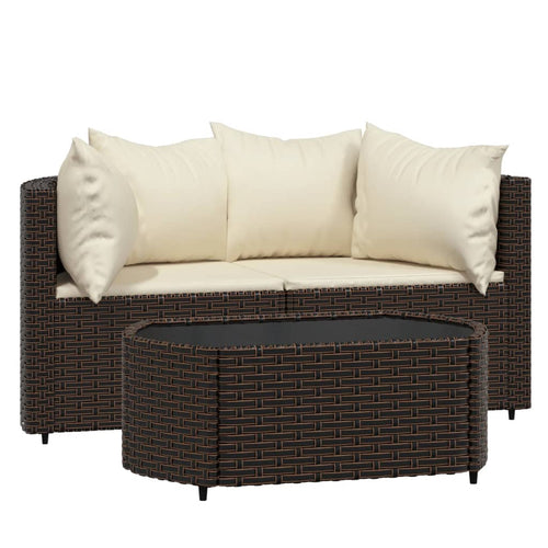 3 Piece Rattan Outdoor Patio Furniture Set with Glass Top Coffee Table A223