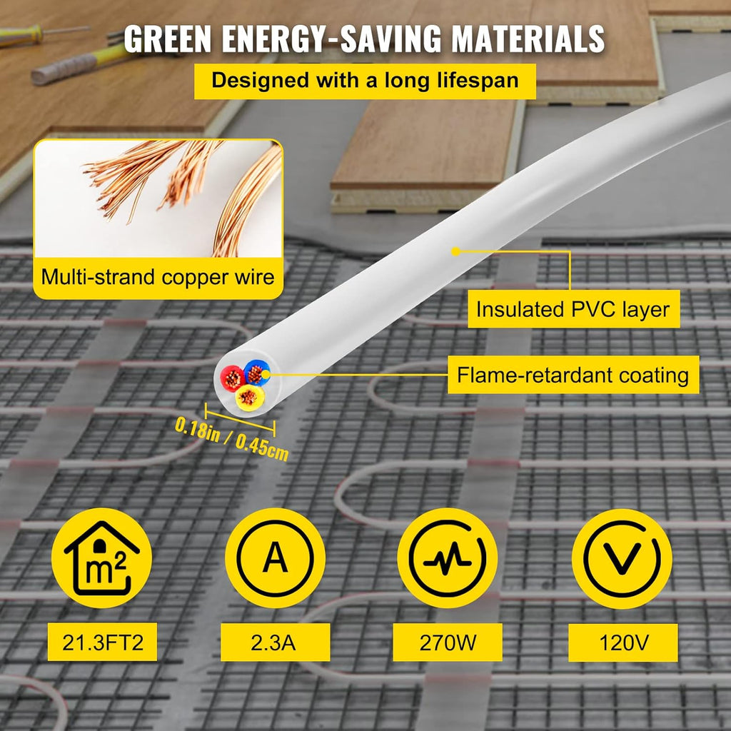 Floor Heating Cable 21.3 Square Feet with Temperature Control Panel H611