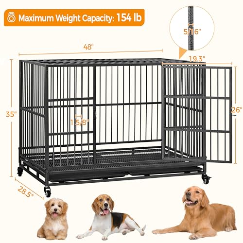 48'' XXL Dog Crate with 2 Doors Lockable Wheels T605