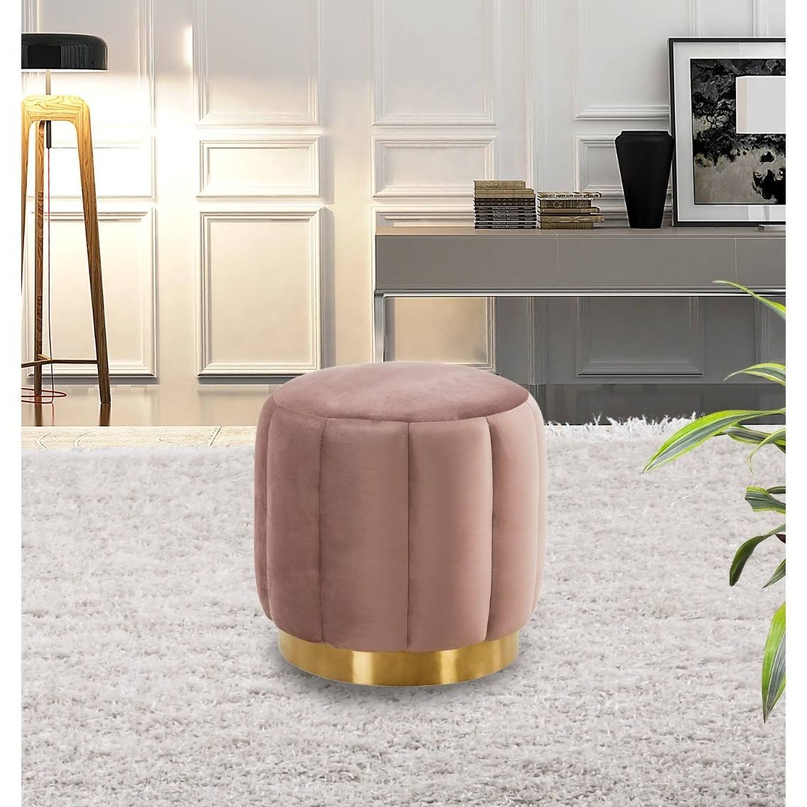 Purple Round Velvet Ottoman with Gold Base X5844