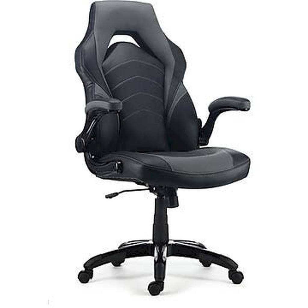 Black and Gray Bonded Leather Gaming Chair U1968