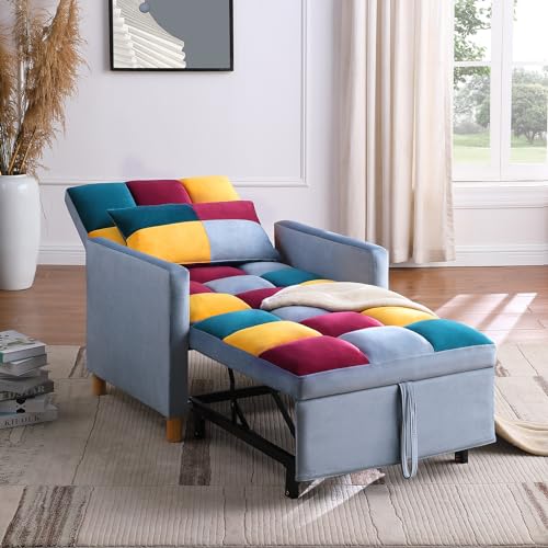 3-in-1 Convertible Chair Bed, 31.5 Inch Pull Out Sofa Bed with Adjustable Backrest, Solid Wood Feet W637441