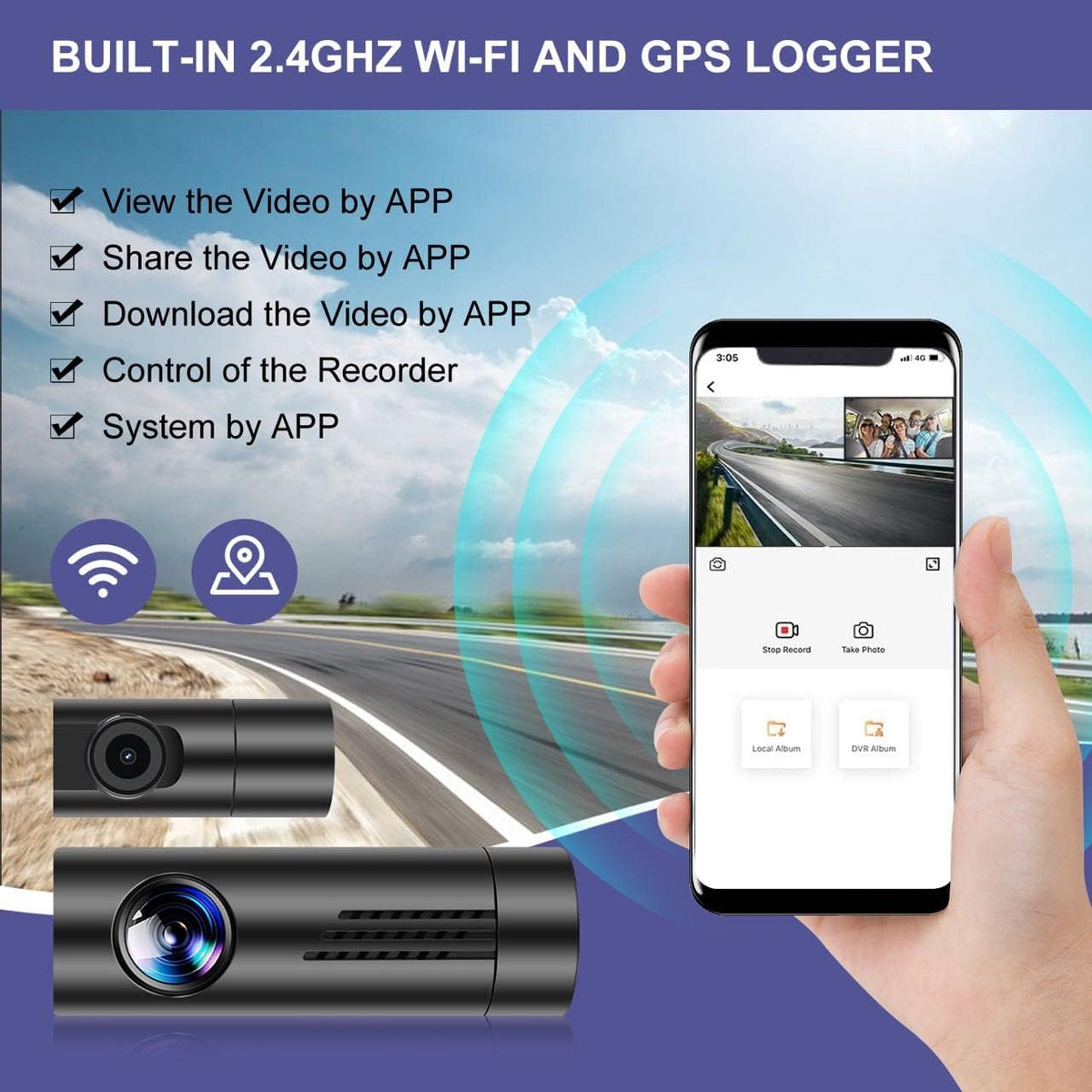 2K 1440P Front and Rear Dash Cam with WiFi GPS A983235
