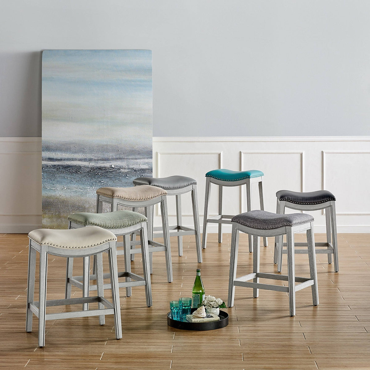 Blue PU Leather Bar Stool P842