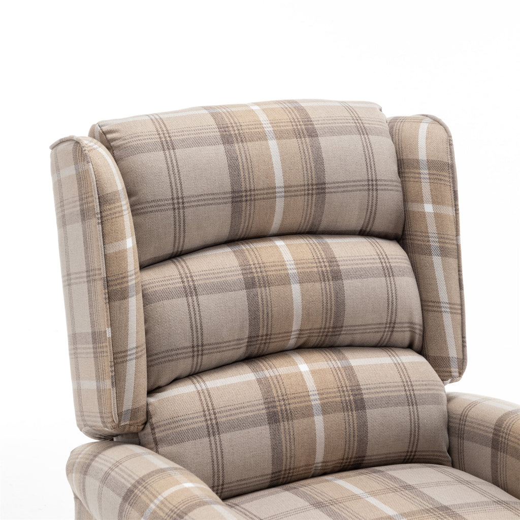 Plaid Upholstered Wingback Recliner Chair with Adjustable Footrest W650