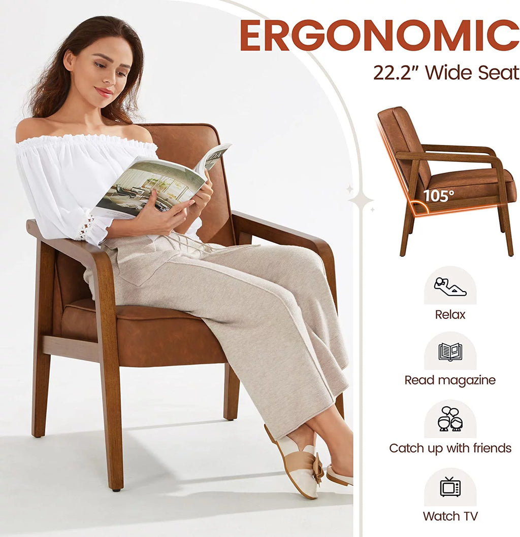 Light Brown 2 Pieces PU Leather Accent Chair E749799