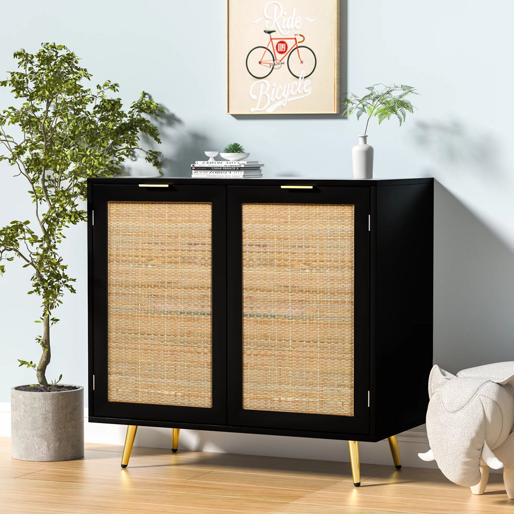 Black 2 Rattan Door Accent Cabinet M89681