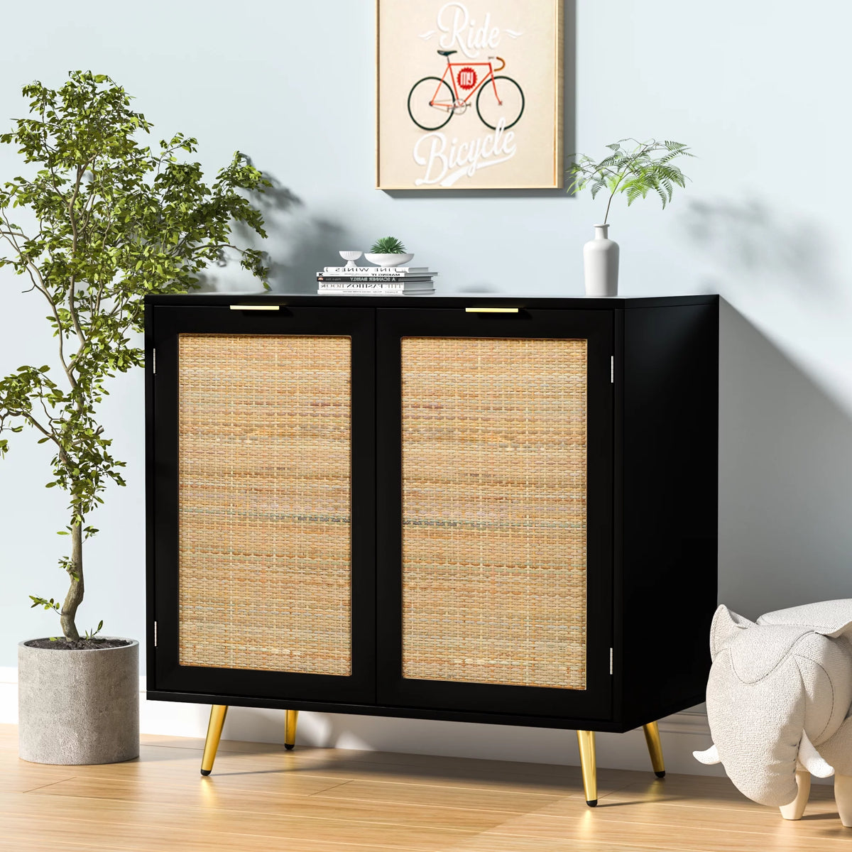 Black 2 Rattan Door Accent Cabinet M89681