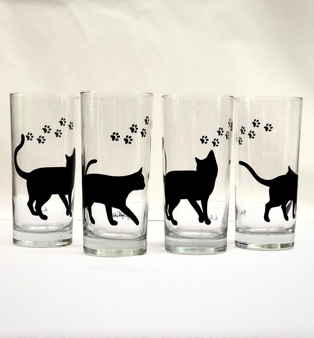 Set of 4 Black Cat Glasses X7310