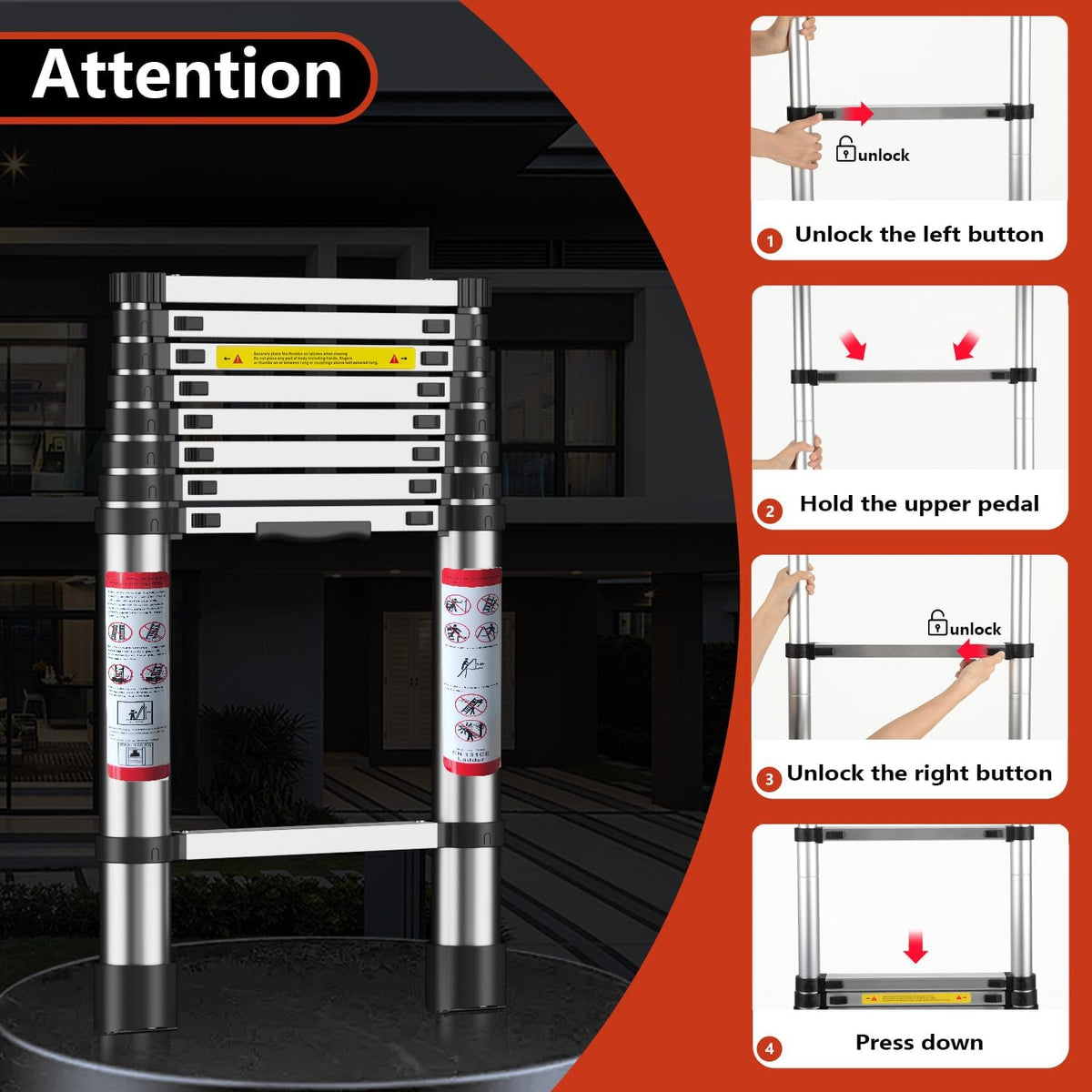 8.5 Ft Compact Aluminum Telescoping Ladder V8041
