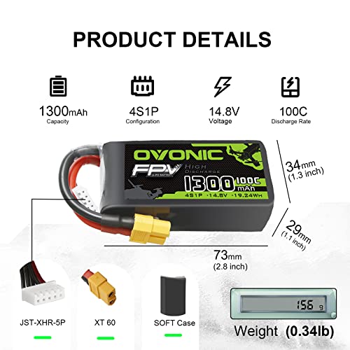 4s 1300mAh 100C 14.8V Lipo Battery with XT60 Connector 2 Packs C27522