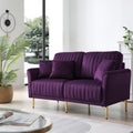 Purple Velvet Round Arm Loveseat Sofa with 2 Throw Pillows H44186