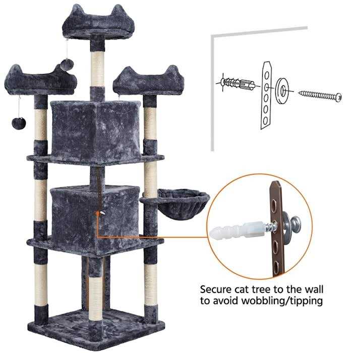 Dark Gray Large Plush Cat Tree with 3 Perches J361