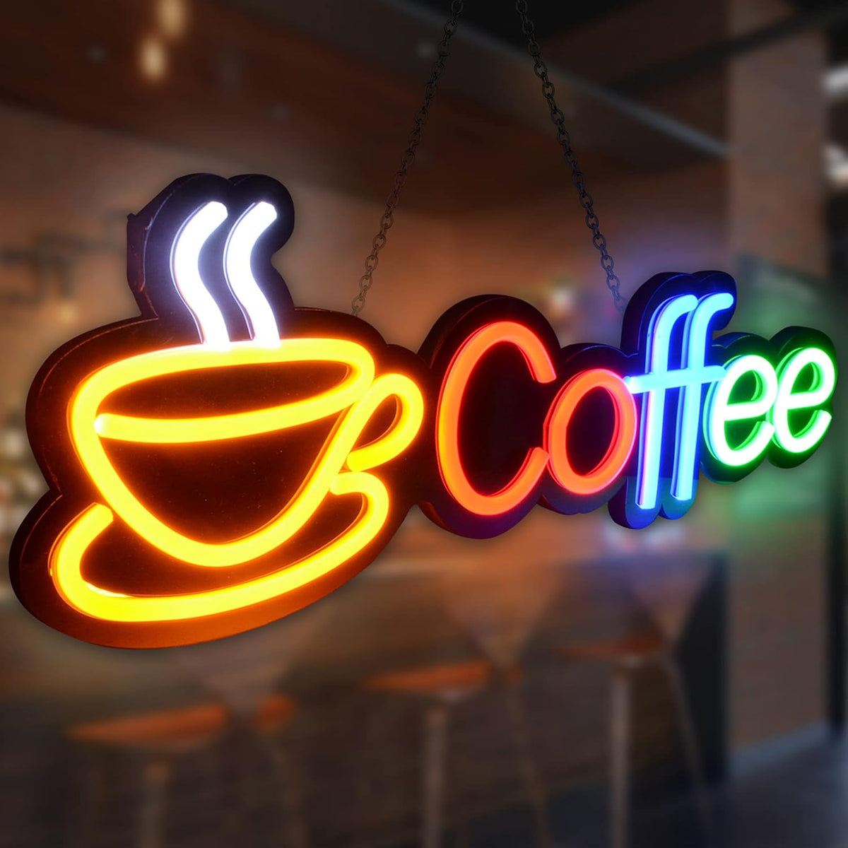 Large Size Coffee Neon Sign 23.6×7.8 inch with Power Adapter Pack of 2 M40875