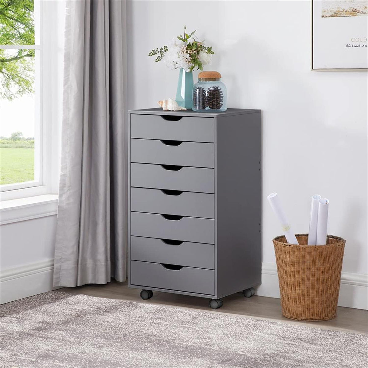 Black 7 Drawer Mobile File Cabinet S7762